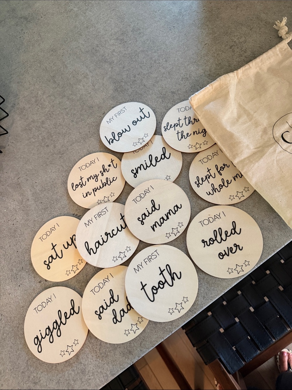Wooden Baby Milestone Discs - Natural Beige